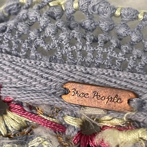 Free People Top Womens Blue Crochet Embroidered Henley Boho Tunic Shirt - Picture 7 of 11